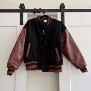 NWT superdown Black and Brown Varsity Jacket Sz xs